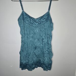 Dressbarn Y2K Teal Wrinkle Lace Cami Top, Size Medium